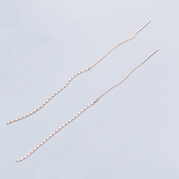 Rose gold threader earrings detail