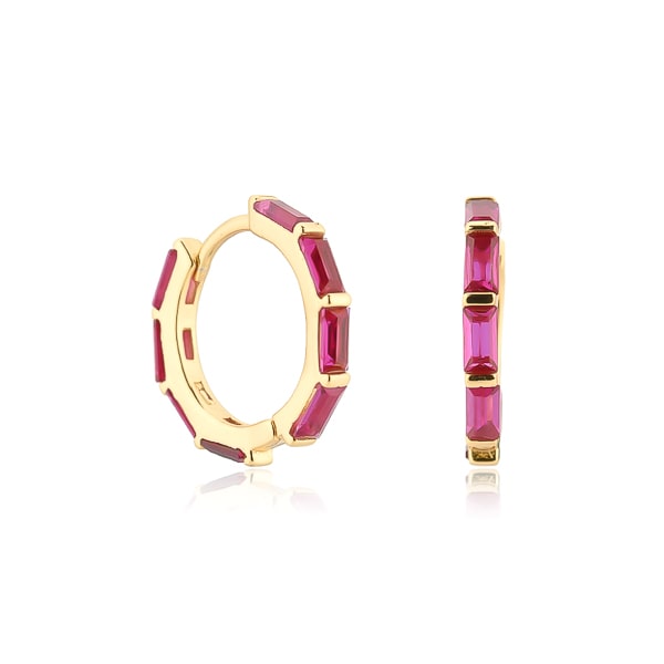 Rose red baguette-cut crystal hoop earrings