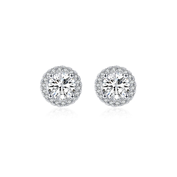 Round cubic zirconia halo stud earrings