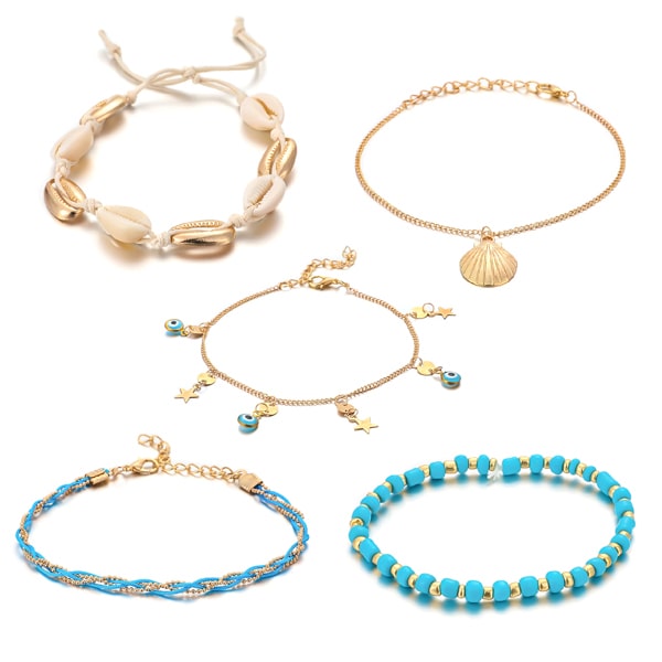 Shells and ocean anklet set with cowrie and seashells