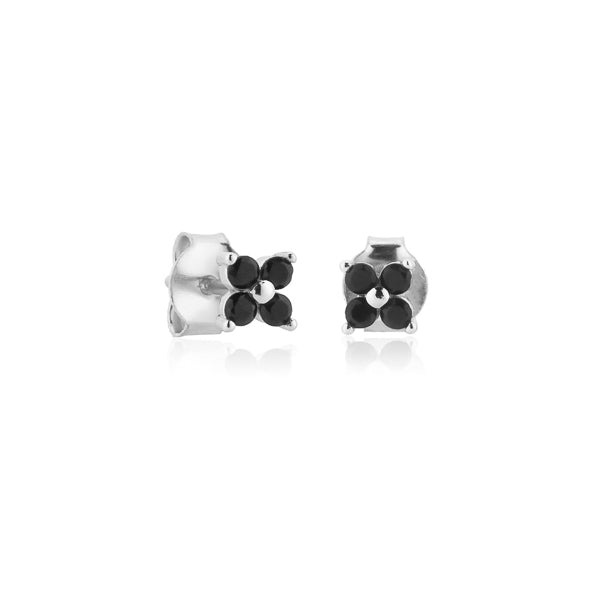 Silver and black mini flower stud earrings