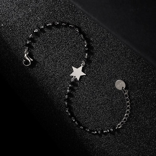Waterproof silver star bracelet made of stainless steel and black beads