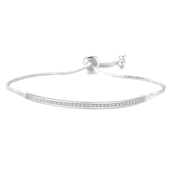 Silver crystal bar bolo bracelet