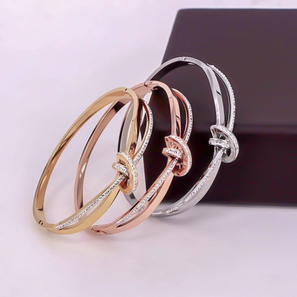 Waterproof silver crystal knot bangle bracelet