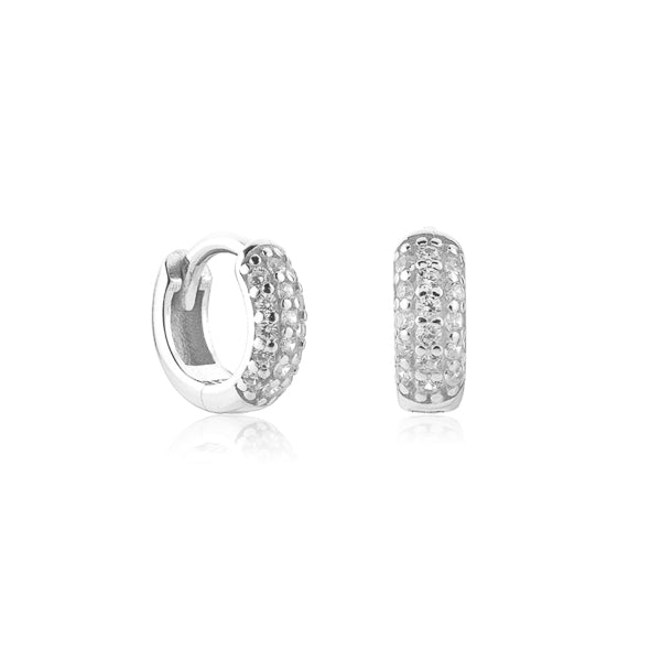 Silver cubic zirconia pavé huggie hoop earrings