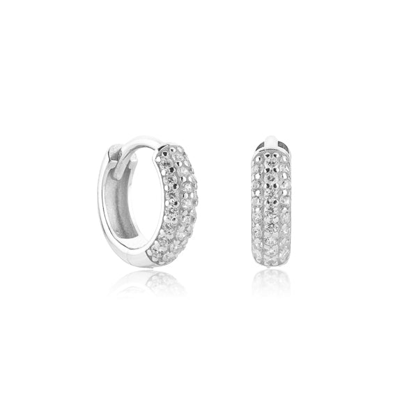 Silver Cubic Zirconia Pavé Mini Hoop Earrings Classy Women Collection