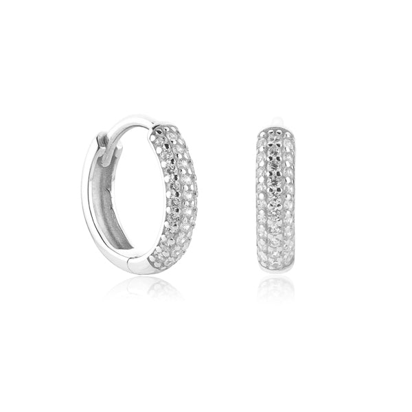 Small silver cubic zirconia pavé hoop earrings