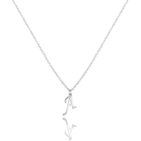 Silver necklace with cursive initial letter pendant