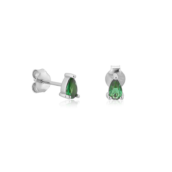 Silver green teardrop cubic zirconia mini stud earrings