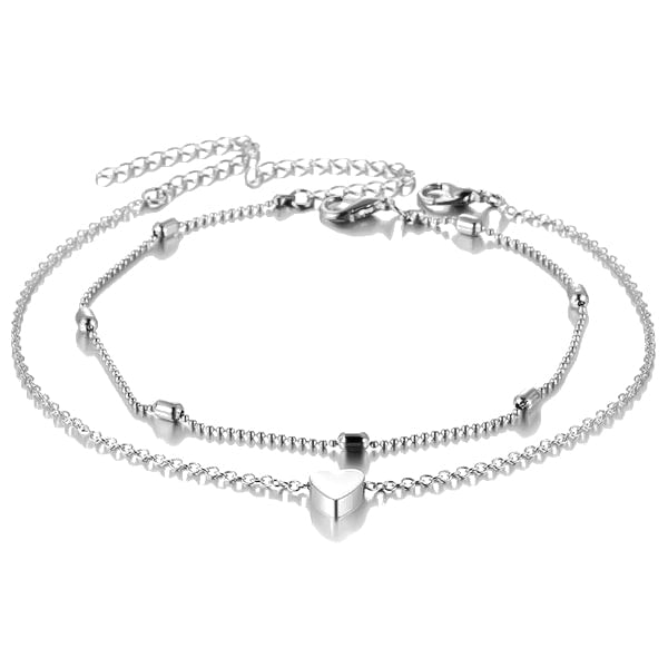 Silver heart anklet set