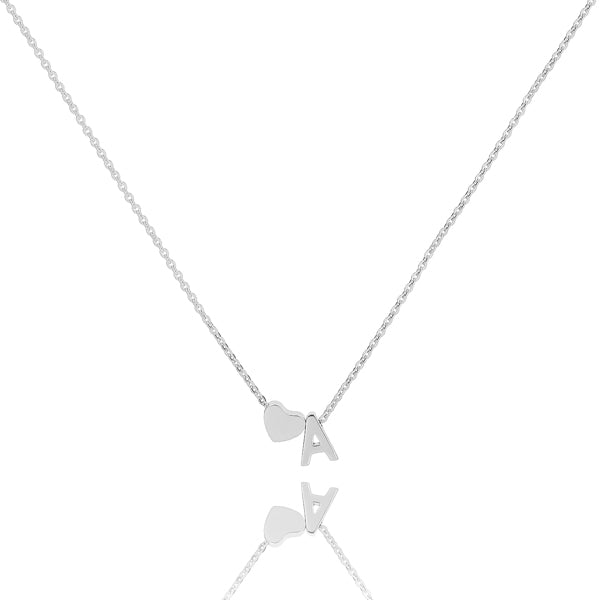Silver heart initial letter necklace