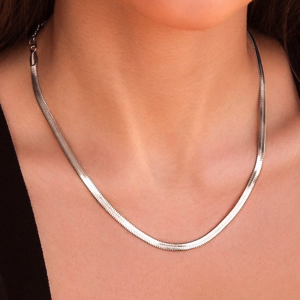4mm Silver Herringbone Chain Necklace Classy Women Collection