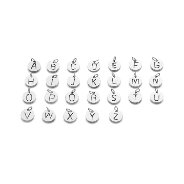 Silver initial letter disc pendants for necklace