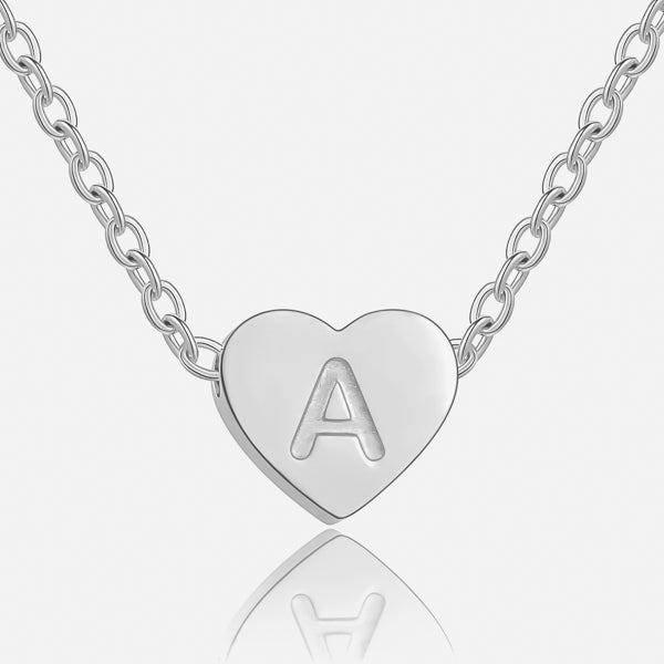 Silver heart necklace with initial letter engraving