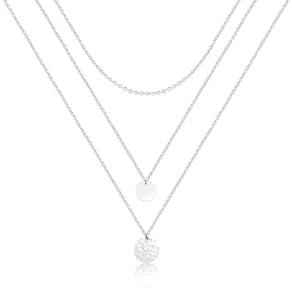 Silver layered coin pendant necklace set