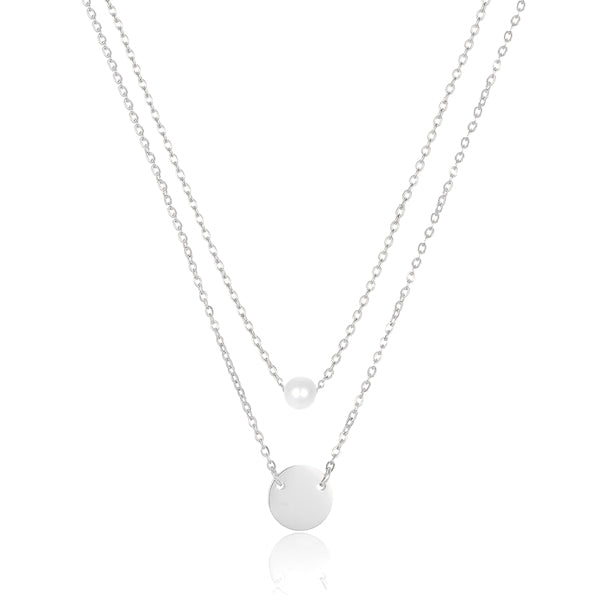 Silver layered pearl and coin necklace set