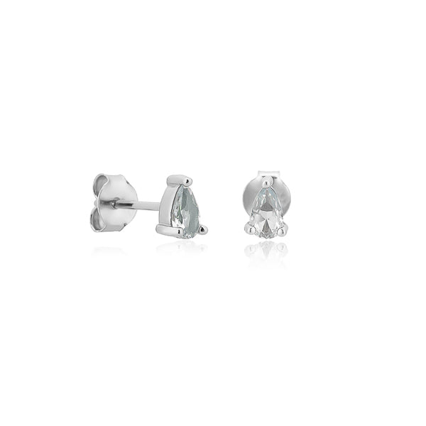 Silver light blue teardrop cubic zirconia mini stud earrings