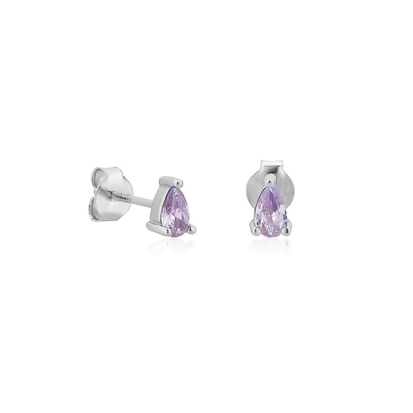 Silver light purple teardrop cubic zirconia mini stud earrings