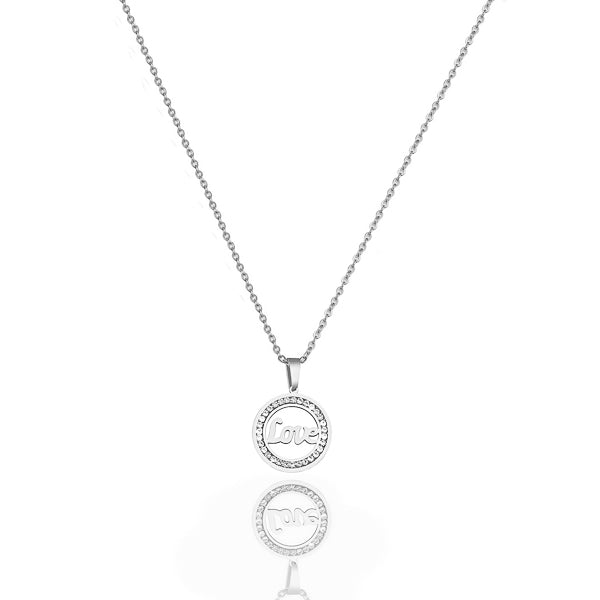 Collana da donna di classe con pendente a forma di moneta in cristallo d'argento