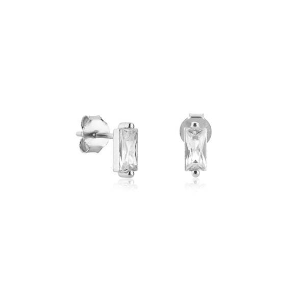 Silver mini baguette cubic zirconia stud earrings