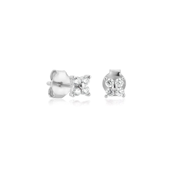 Silver mini flower cubic zirconia stud earrings