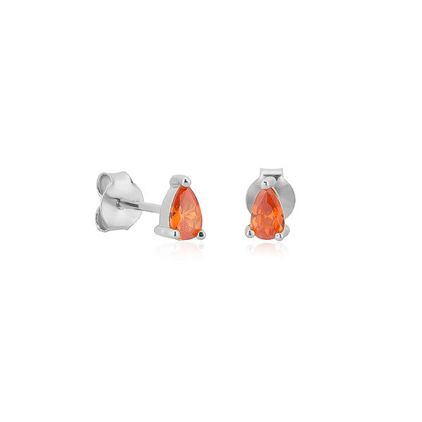 Silver orange teardrop cubic zirconia mini stud earrings