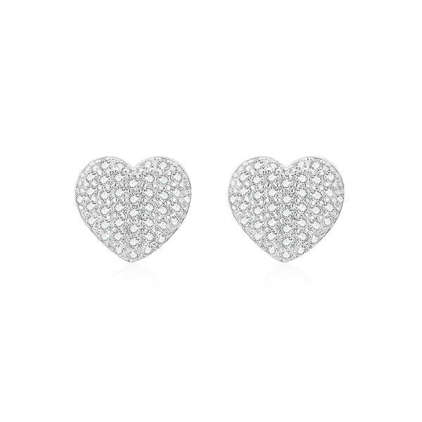 Silver pavé crystal heart stud earrings