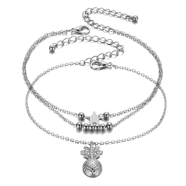 Silver Pineapple Anklet Set