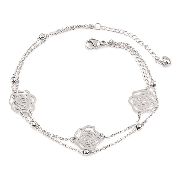 Silver rose flower anklet