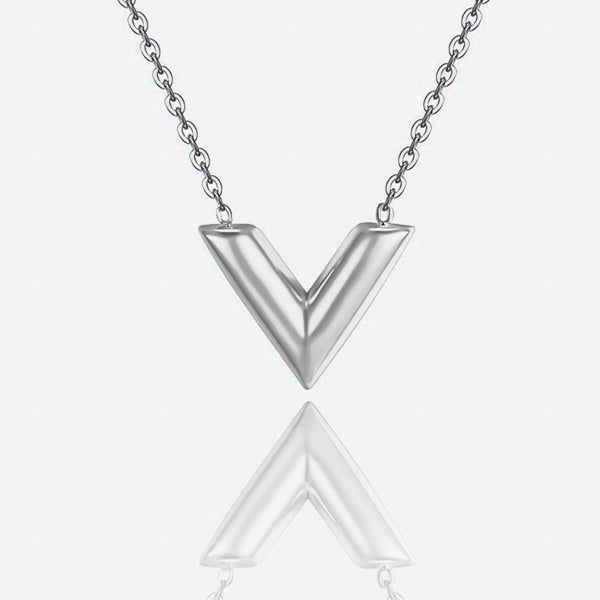 Silver V necklace details