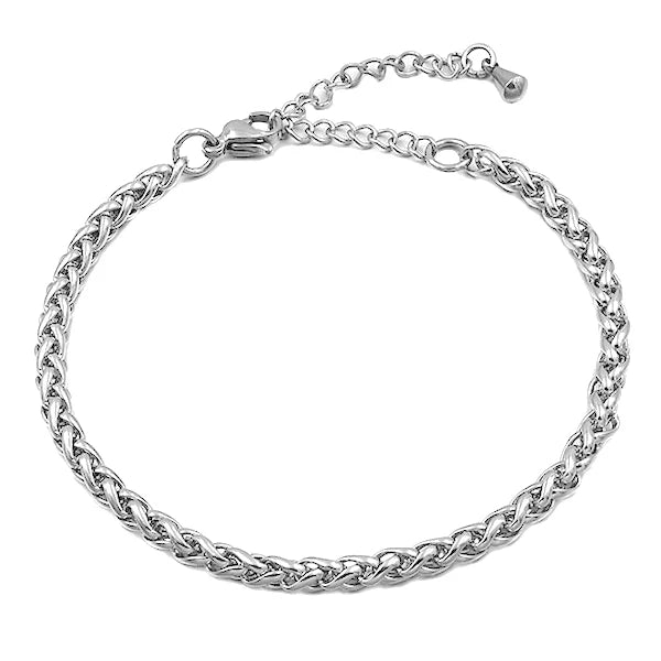 Silver wheat chain anklet made of stainless steel