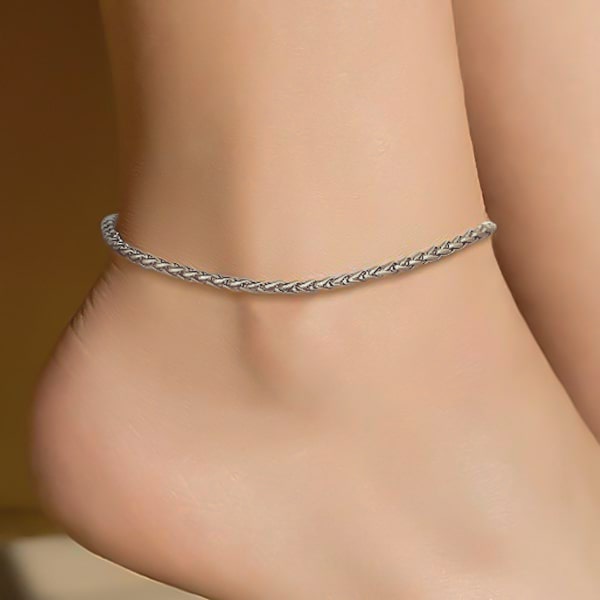 Silver wheat chain anklet