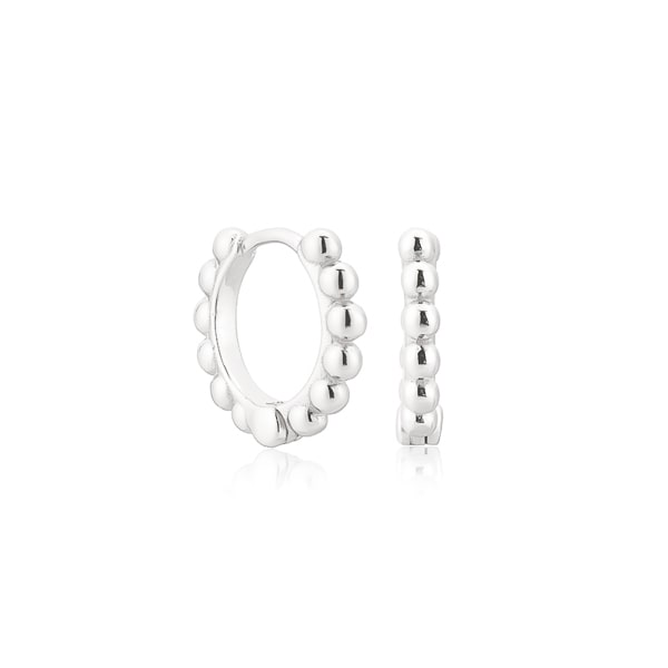 Silver bead huggie hoop earrings