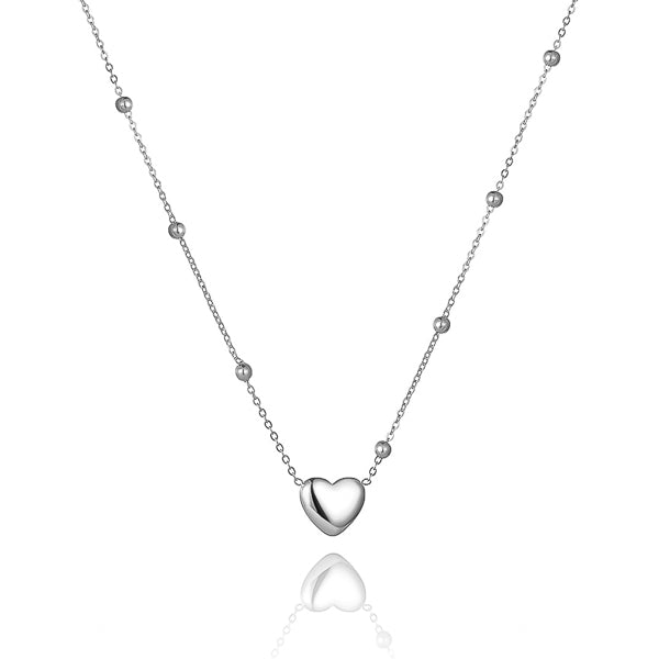 Silver beaded heart chain necklace