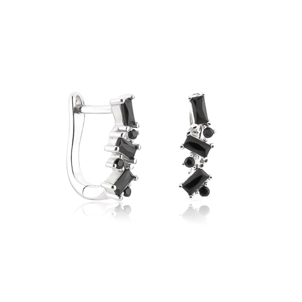 Silver black crystal U hoop earrings