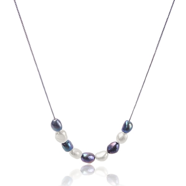 Silver black and white baroque freshwater pearls necklace