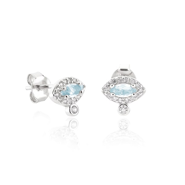 Silver blue crystal eye stud earrings