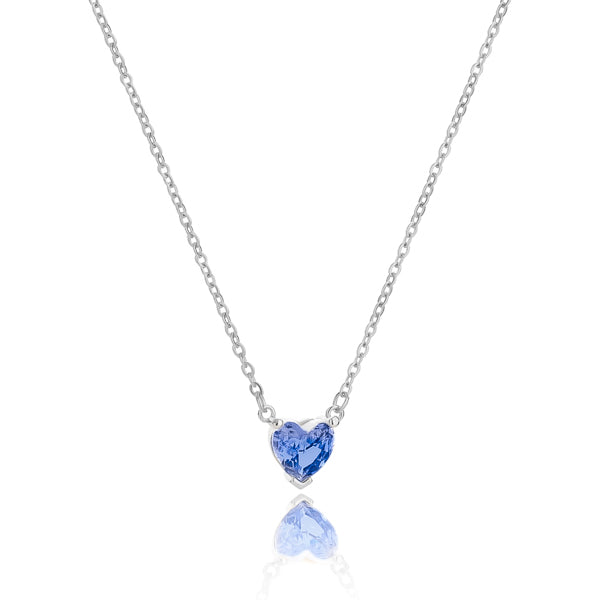Silver blue crystal heart necklace