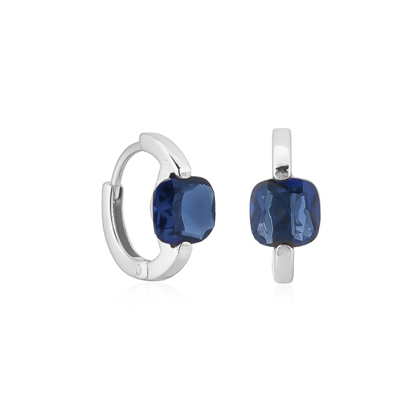 Silver blue cushion huggie hoop earrings