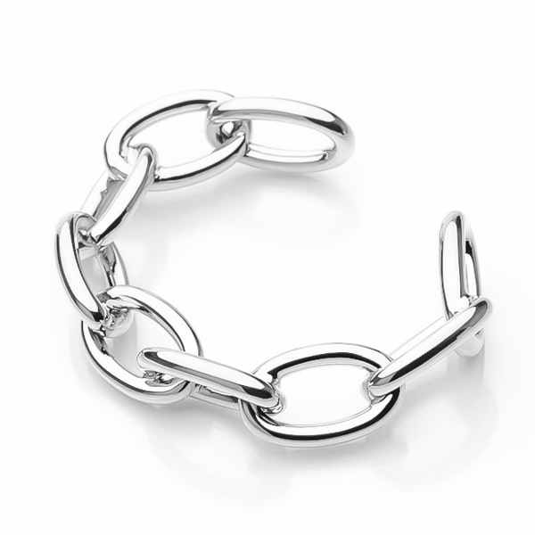 Silver chain cuff bracelet viewed from its side