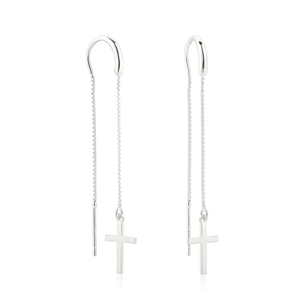 Silver cross threader earrings