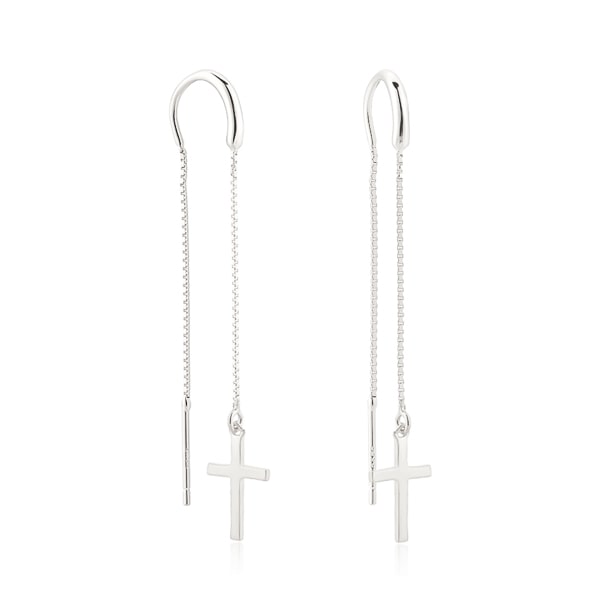 Silver Cross Threader Earrings Classy Women Collection