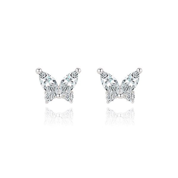 Silver crystal butterfly stud earrings