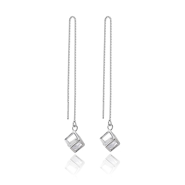 Silver crystal cube threader earrings