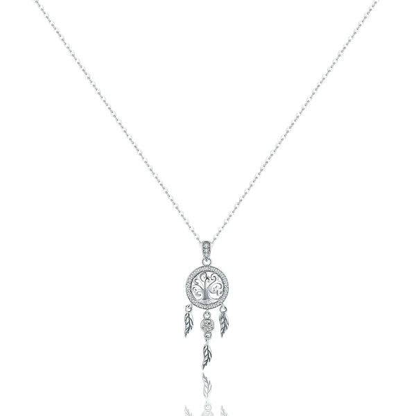 Silver crystal dreamcatcher pendant necklace