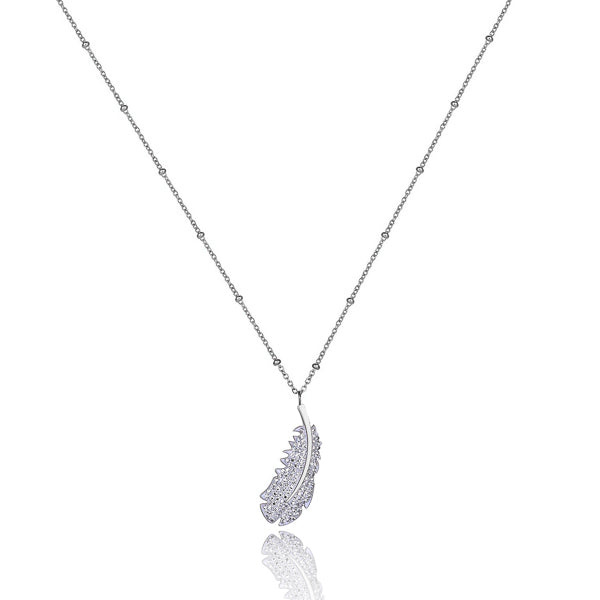 Silver crystal feather necklace