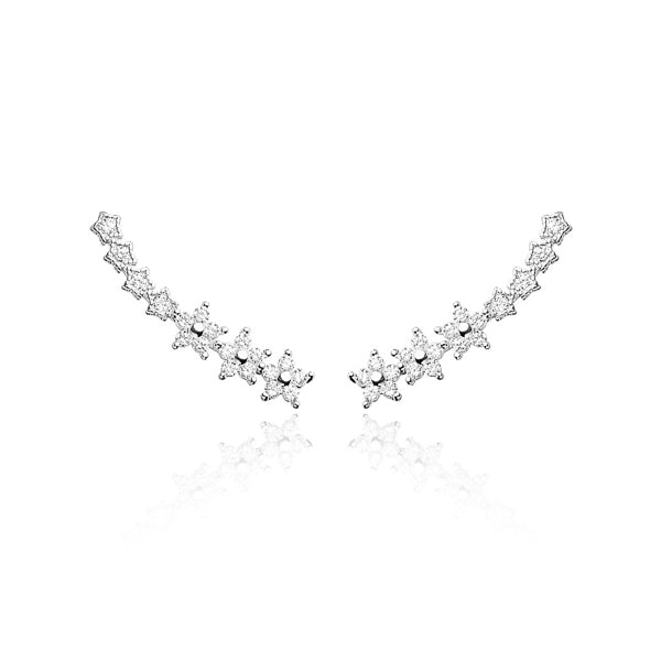 Silver crystal flower climber earrings