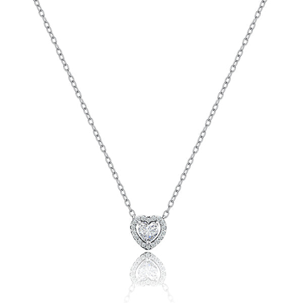 Crystal halo heart on a silver necklace