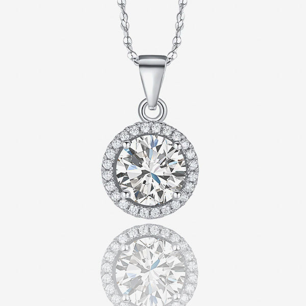 Silver crystal halo pendant necklace details