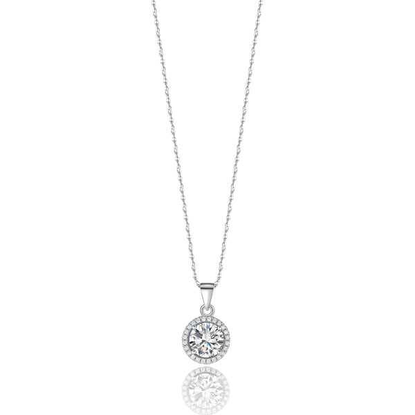 Silver crystal halo pendant necklace